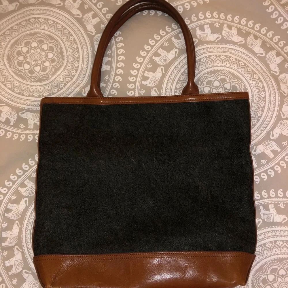 Tory Burch Brown Leather & Charcoal Felt Tote